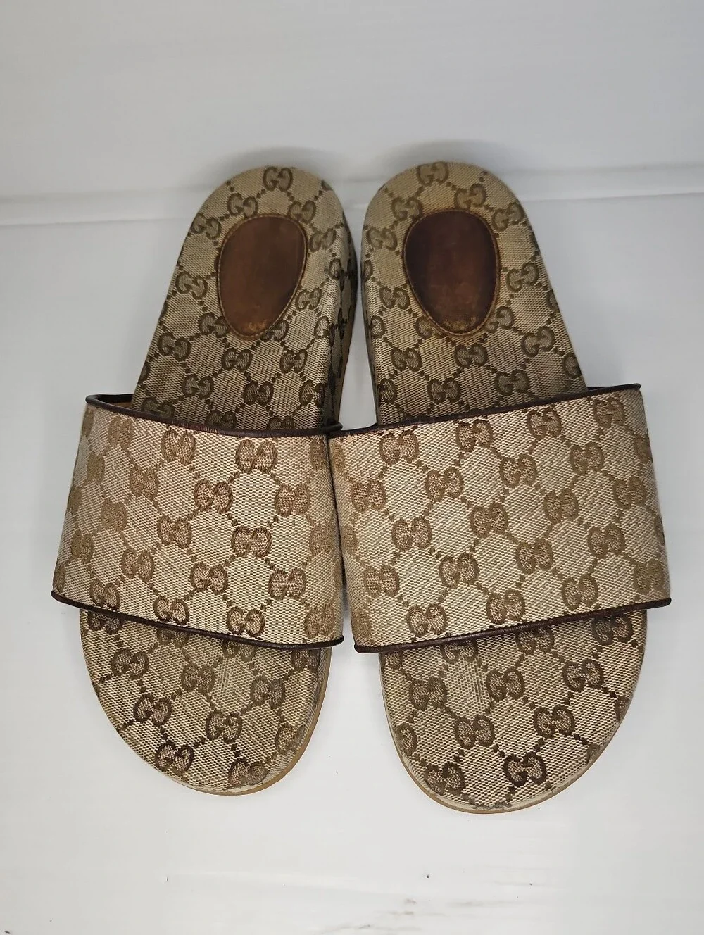 Authentic Gucci GG Supreme Canvas Slides Sandals Men's Size 9 Brown Monogram Log